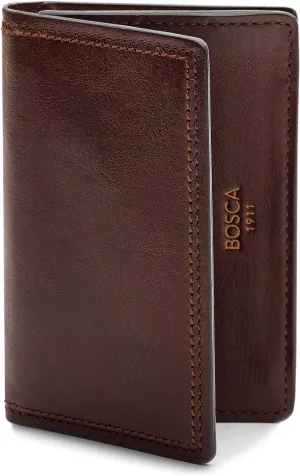 Bosca Men's Wallet, Dolce Leather Full Gusset 2-Pocket Card Case Wallet with I.D. Window, Dark Brown