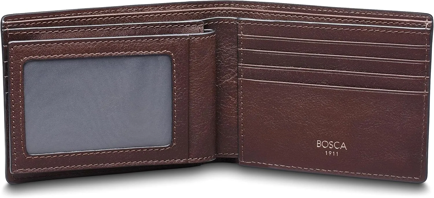 Bosca Navayo Slim 10 Pocket Wallet w/Removeable Flip I.D Passcase Dark Brown
