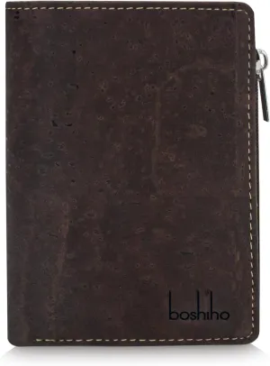 boshiho Eco Cork Friendly RFID Blocking Wallet Bi-fold Card Holder Vertical Wallet With Zippered Coin Purse & ID Window