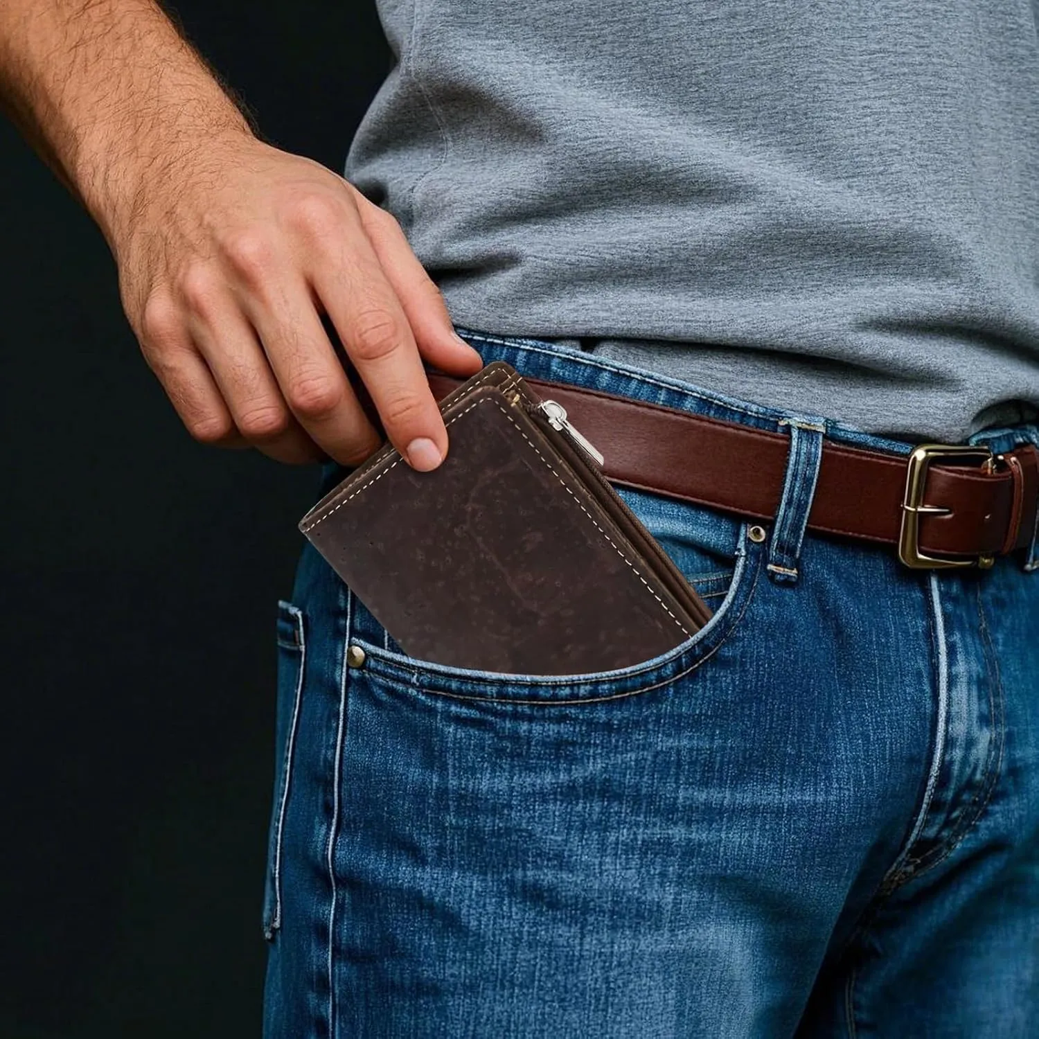 boshiho Eco Cork Friendly RFID Blocking Wallet Bi-fold Card Holder Vertical Wallet With Zippered Coin Purse & ID Window