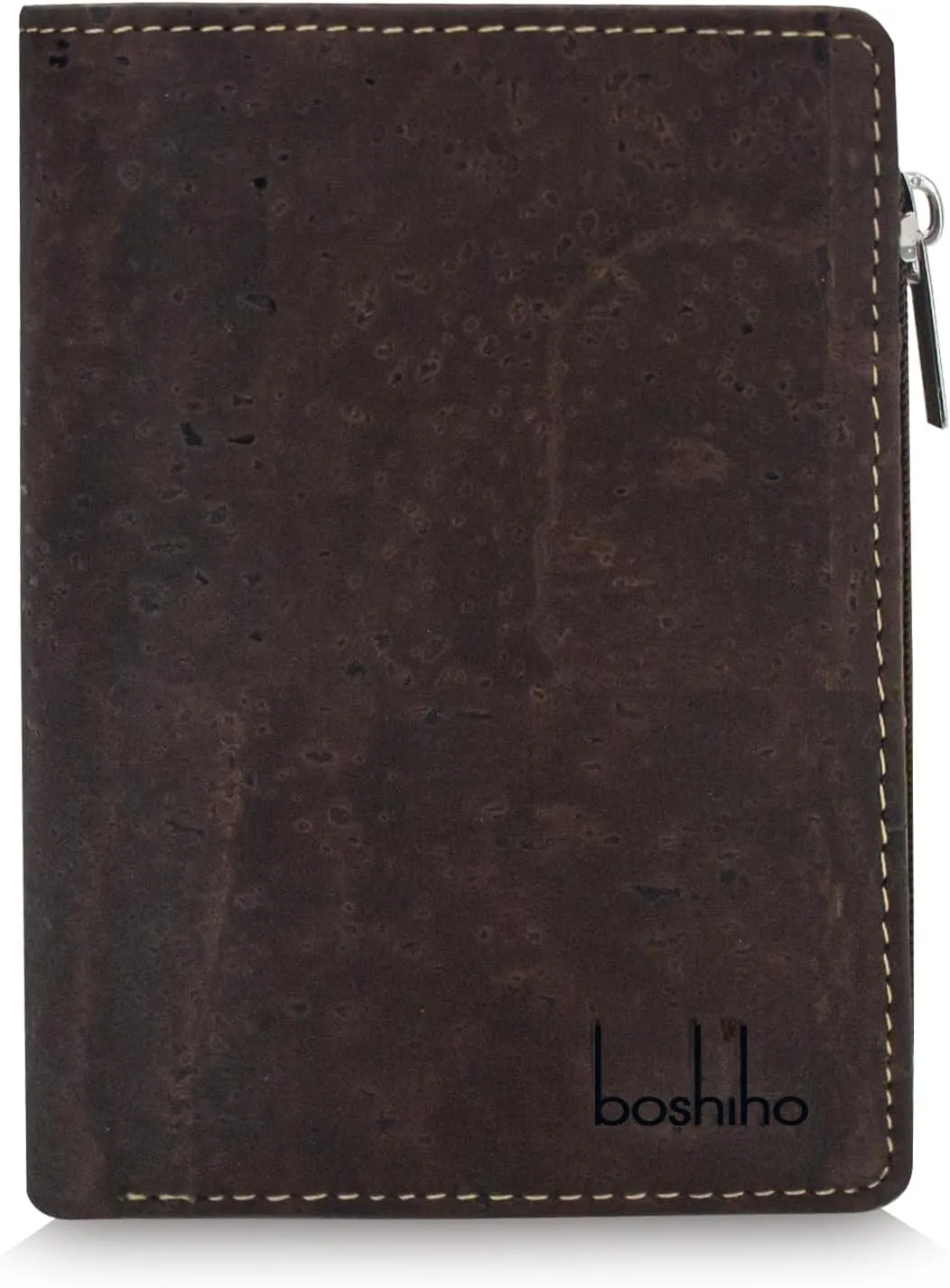 boshiho Eco Cork Friendly RFID Blocking Wallet Bi-fold Card Holder Vertical Wallet With Zippered Coin Purse & ID Window