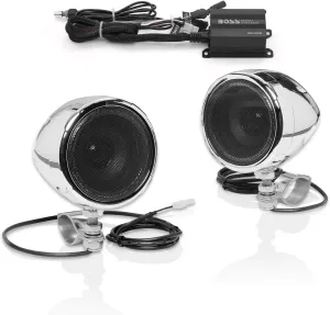 BOSS Audio Systems MC420B 3 Inch Motorcycle Speakers and Amplifier Audio Sound System – Class D Compact Amplifier, Weatherproof, Volume Control, ATV UTV Compatible, For Stereo, Tweeters