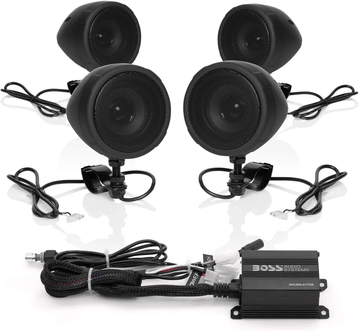 BOSS Audio Systems MCBK470B Motorcycle Bluetooth Speaker System - Class D Compact Amplifier, 3 Inch Weatherproof Speakers, Volume Control, Great for Use With ATVs and 12 Volt Vehicles
