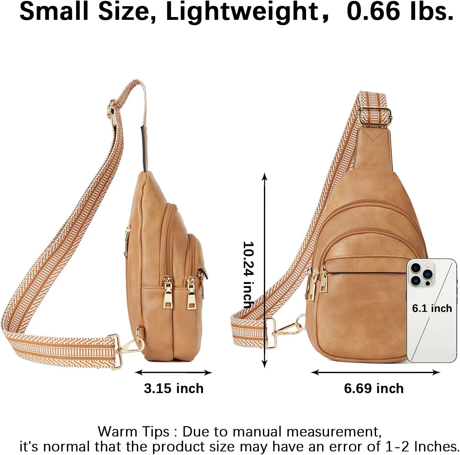 BOSTANTEN Small Sling Bag for Women Leather Crossbody Bags Fanny Pack Chest Bag for Travel