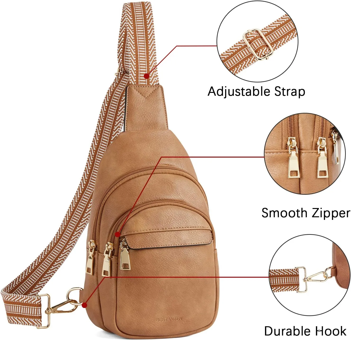 BOSTANTEN Small Sling Bag for Women Leather Crossbody Bags Fanny Pack Chest Bag for Travel