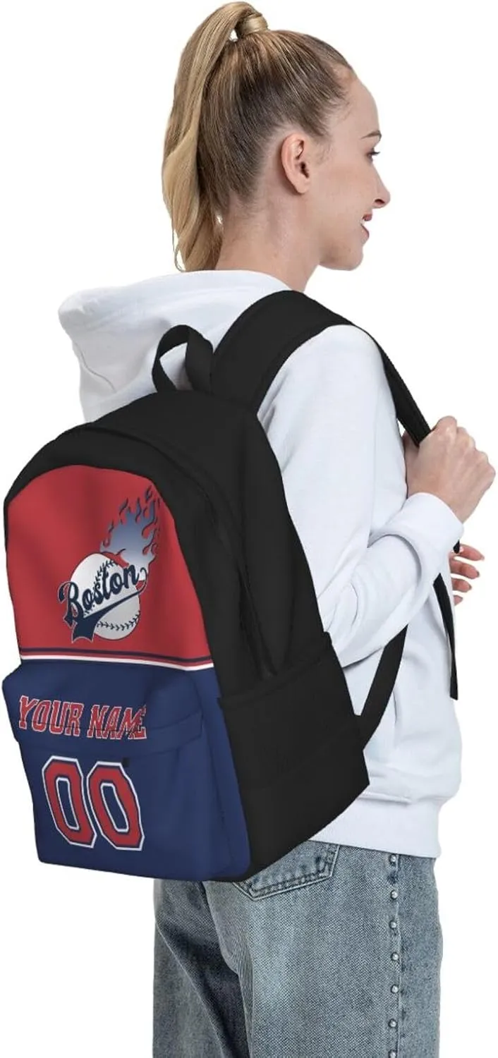 Boston Backpack,Custom Baseball Sports Backpack With Name And Number,Personalized High Capacity Casual Laptop Bag Travel Bag Gifts For Fans Men Women