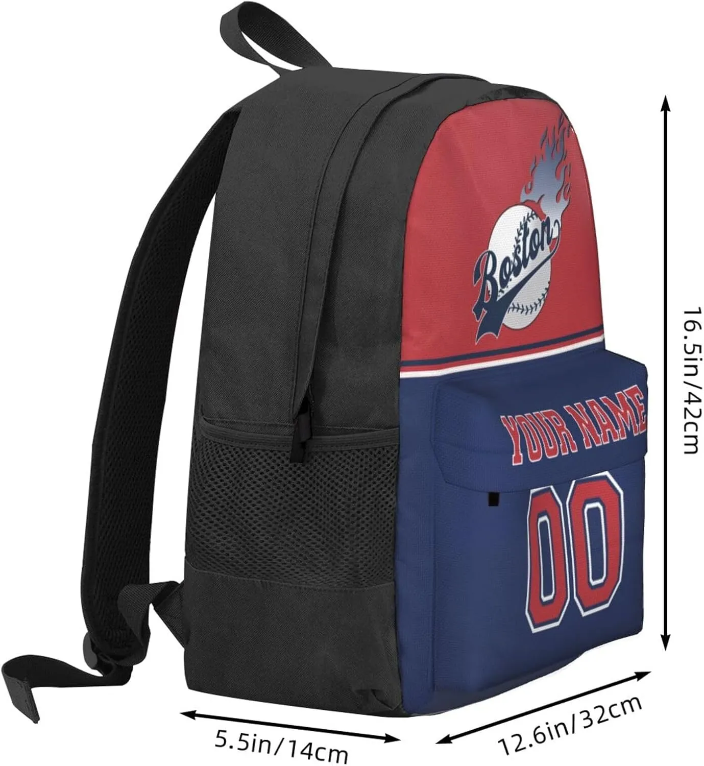 Boston Backpack,Custom Baseball Sports Backpack With Name And Number,Personalized High Capacity Casual Laptop Bag Travel Bag Gifts For Fans Men Women