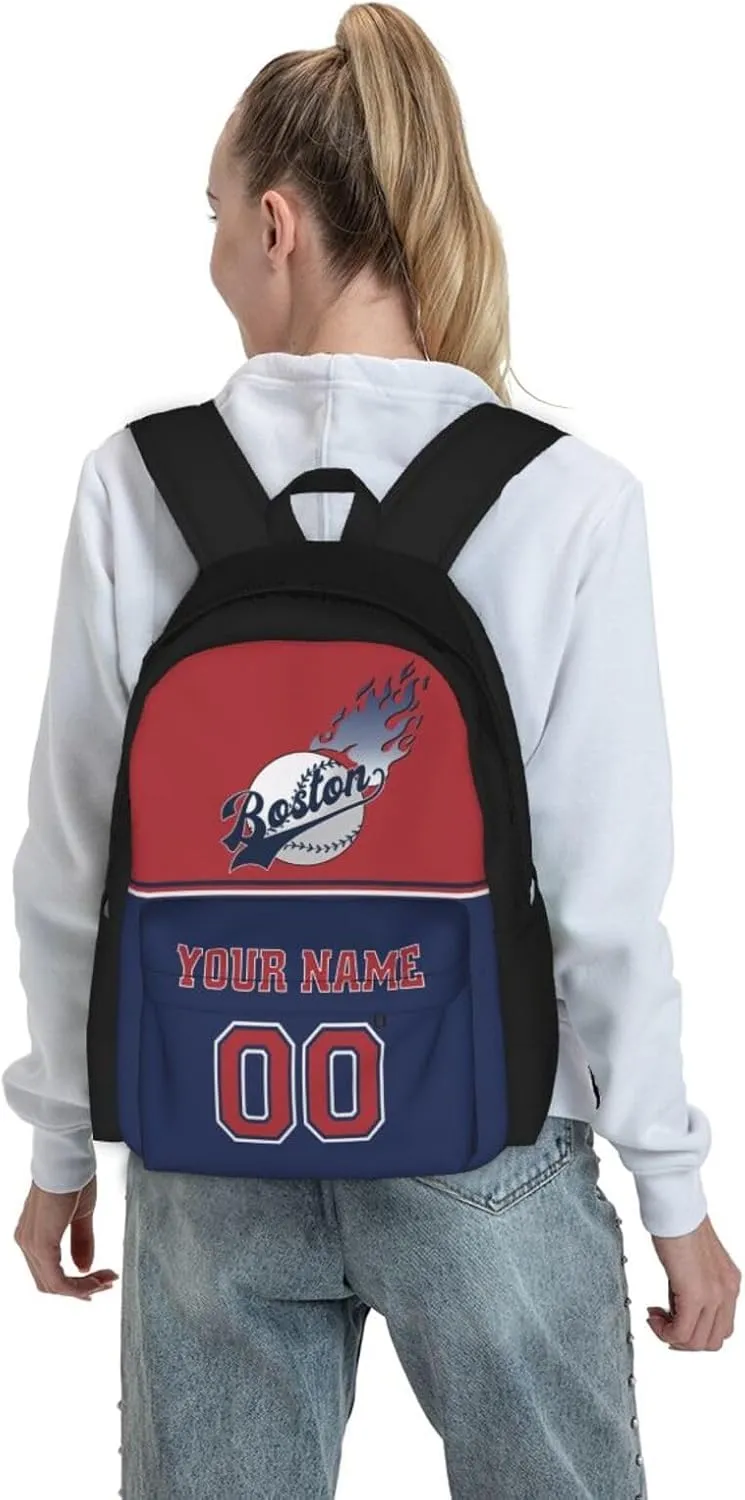 Boston Backpack,Custom Baseball Sports Backpack With Name And Number,Personalized High Capacity Casual Laptop Bag Travel Bag Gifts For Fans Men Women