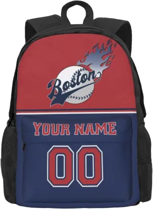 Boston Backpack,Custom Baseball Sports Backpack With Name And Number,Personalized High Capacity Casual Laptop Bag Travel Bag Gifts For Fans Men Women