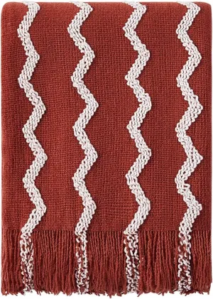 BOURINA Fluffy Chenille Knitted Fringe Throw Blanket Lightweight Soft Cozy for Bed Sofa Chair Throw Blankets, Rust 50" x 60"