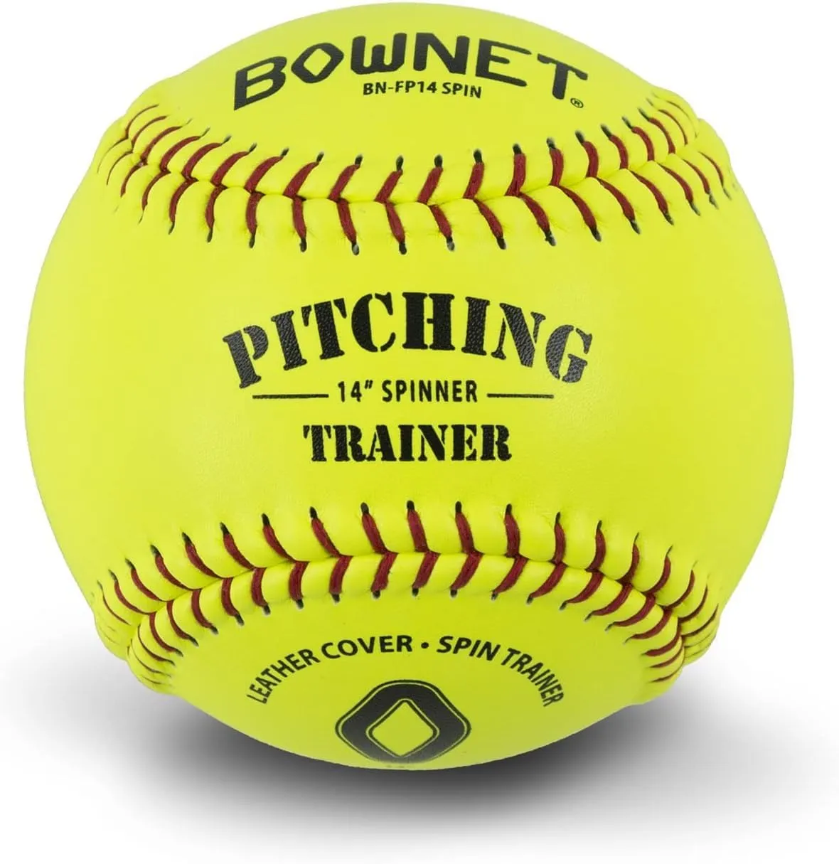 Bownet Softballs Spinner Trainers, Genuine Leather - Pitcher Training and Practice Softball Balls - Slow Pitch and Fastpitch Training Aid (Yellow, 14")