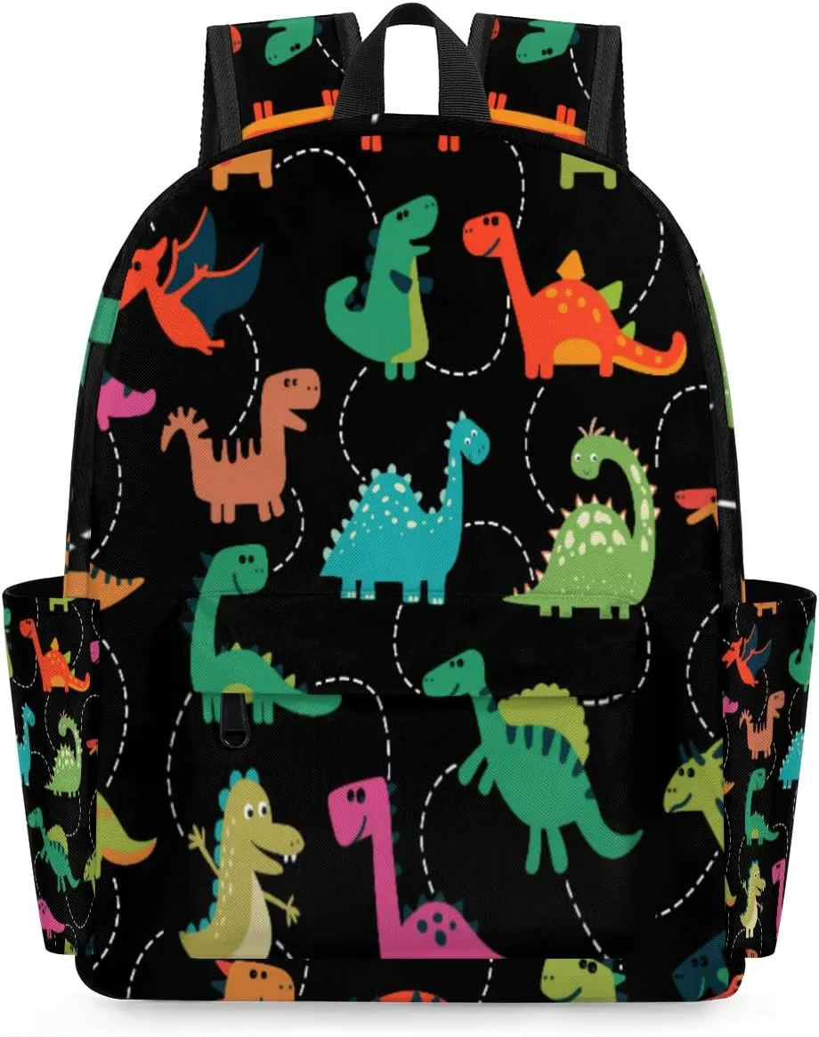 Boys Dino Toddler Backpack for Preschool, Colorful Dinosaurs Black Kids Kindergarten Bookbag Camping Travel Bag