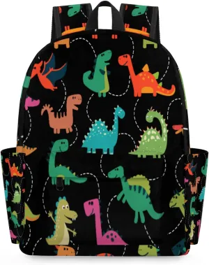 Boys Dino Toddler Backpack for Preschool, Colorful Dinosaurs Black Kids Kindergarten Bookbag Camping Travel Bag