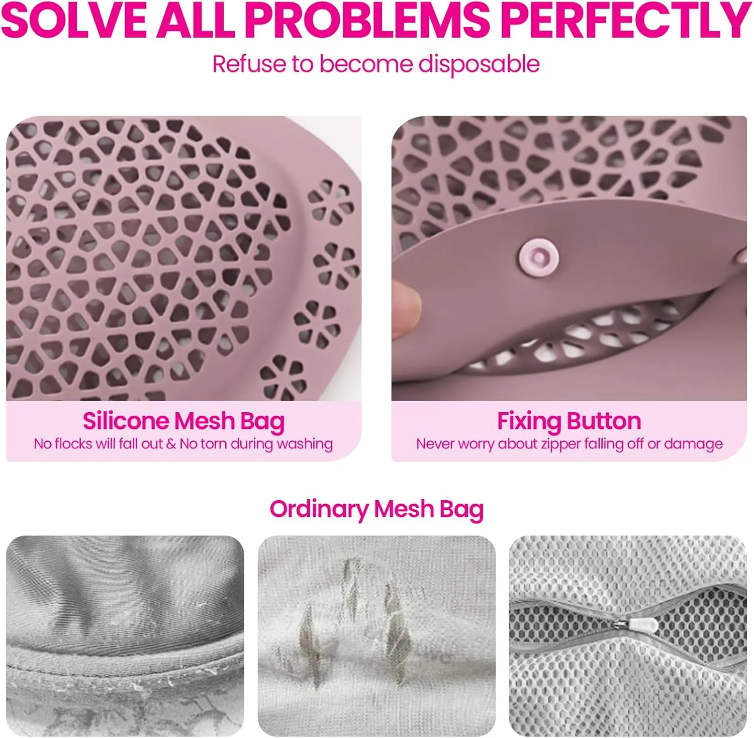 Bra Laundry Bag,Silicone Lingerie Wash Bag,Bra Washing Bag,Mesh Bra Laundry Bags for Washing Machine,Fits All Cups (Pink Purple, 2pack)