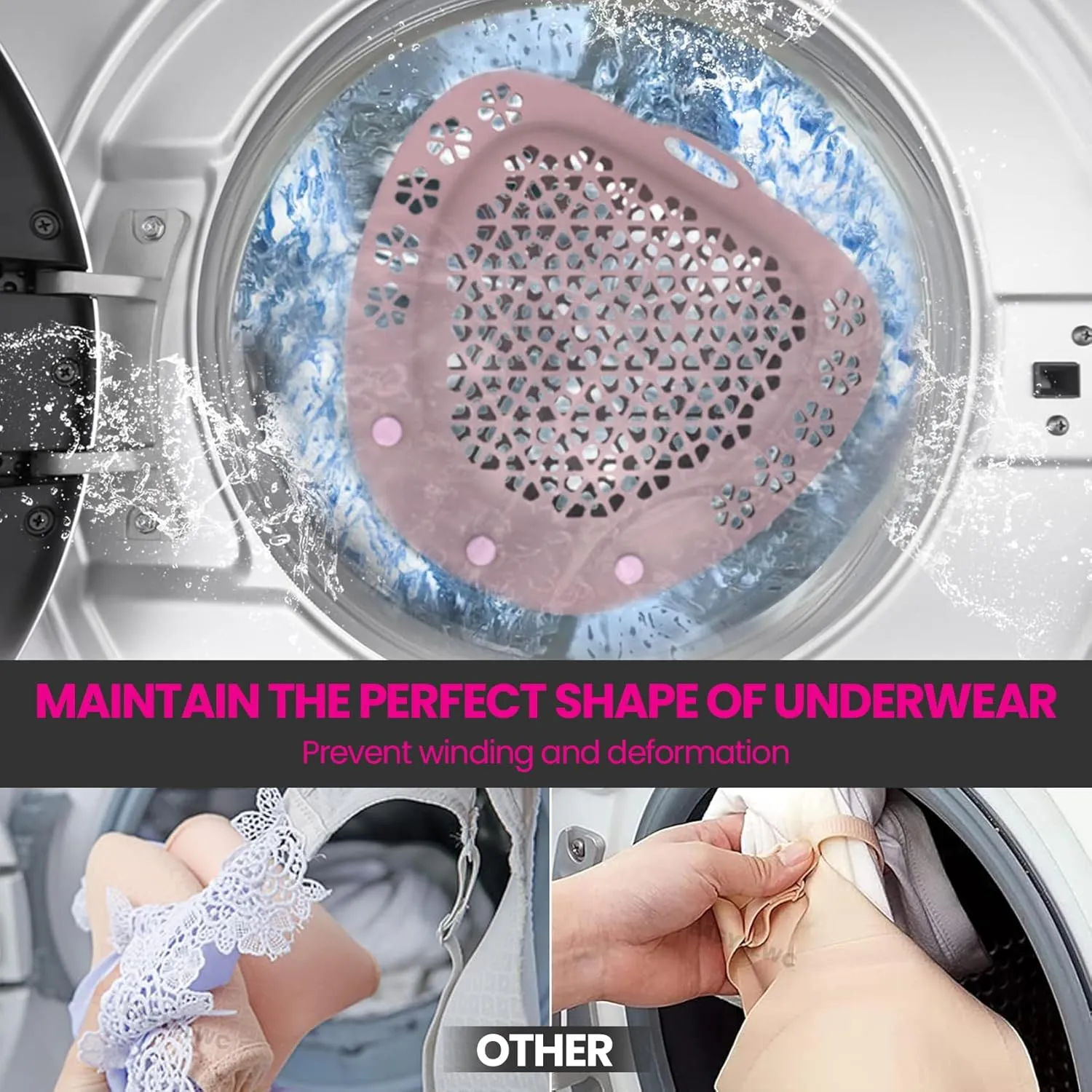 Bra Laundry Bag,Silicone Lingerie Wash Bag,Bra Washing Bag,Mesh Bra Laundry Bags for Washing Machine,Fits All Cups (Pink Purple, 2pack)