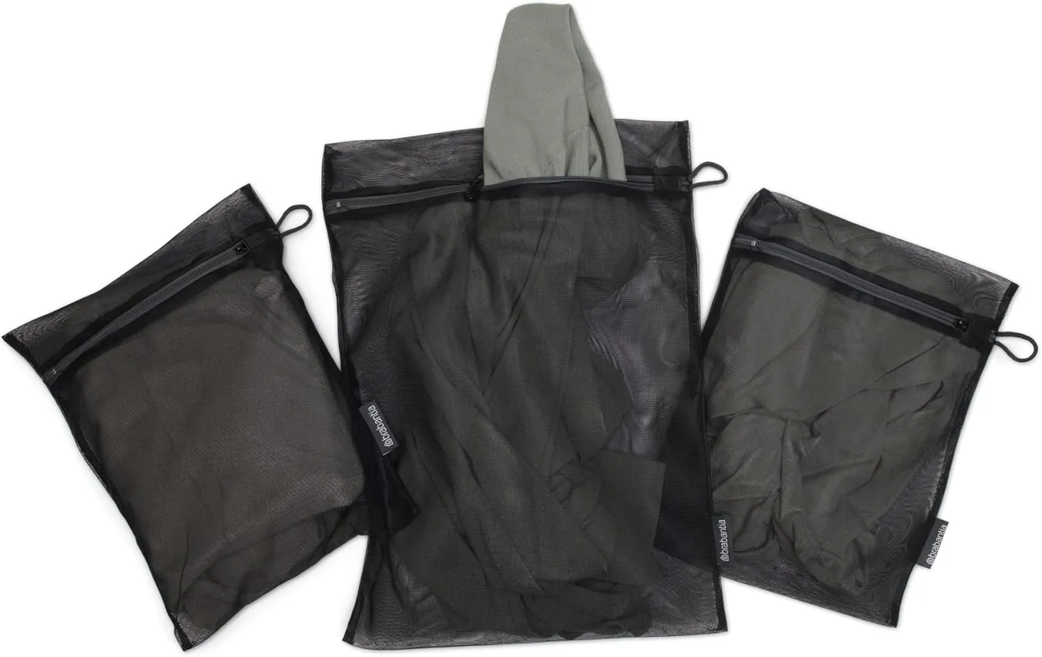 Brabantia 3-Pack Mesh Zip Up Laundry Bags (Black) for Washing Machine Delicates, Face Masks, Socks, Bras (1 x Medium, 2 x Small) Organizer, Travel Bags