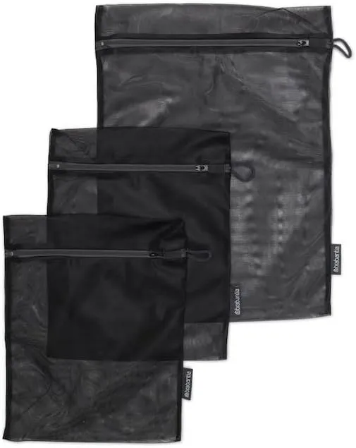 Brabantia 3-Pack Mesh Zip Up Laundry Bags (Black) for Washing Machine Delicates, Face Masks, Socks, Bras (1 x Medium, 2 x Small) Organizer, Travel Bags