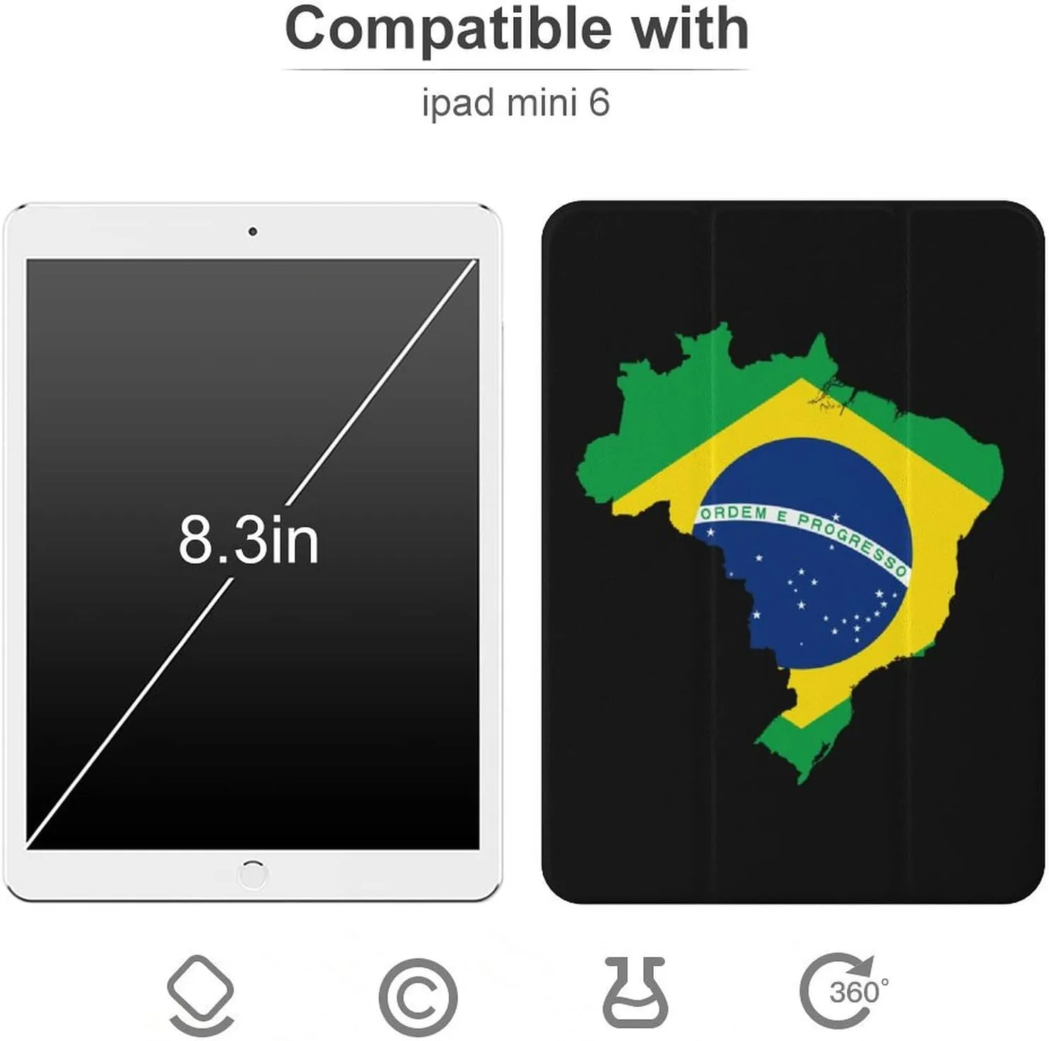 Brazil Flag Map Novelty Case Cover for iPad Mini 6 8.3 Inch Mini4/5 7.9 Inch Slim Protector with Pencil Holder