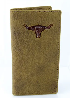 Brigalow Mens Distressed Leather Cheque Book Wallet - Steer Head