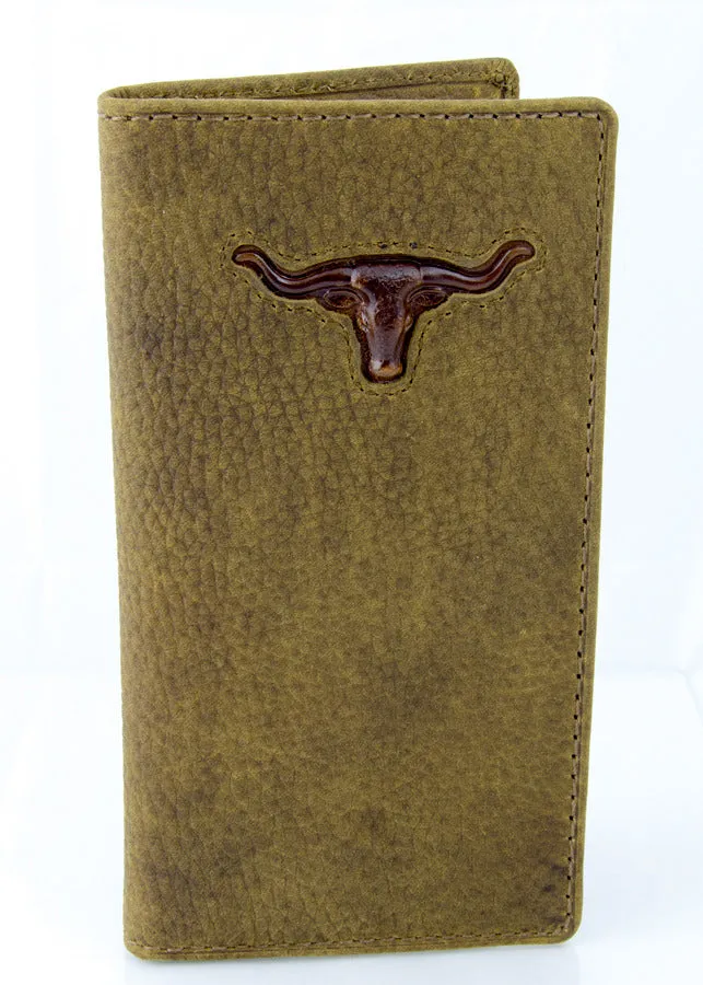 Brigalow Mens Distressed Leather Cheque Book Wallet - Steer Head