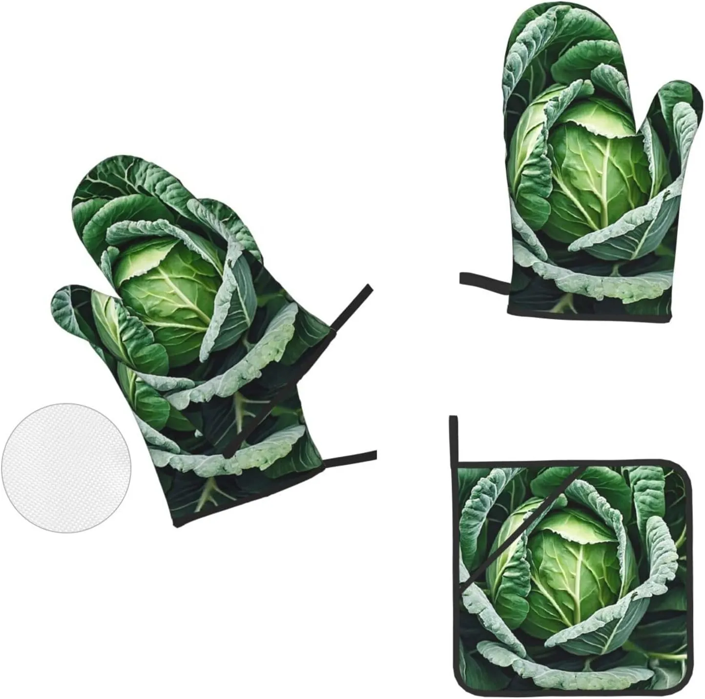 (Bright Cabbage) Oven Gloves And Pot Holders Set Of 4 Fabric Thick Waterproof Easy To Clean For Kitchen Cooking Baking Grilling Bbq Home Decor