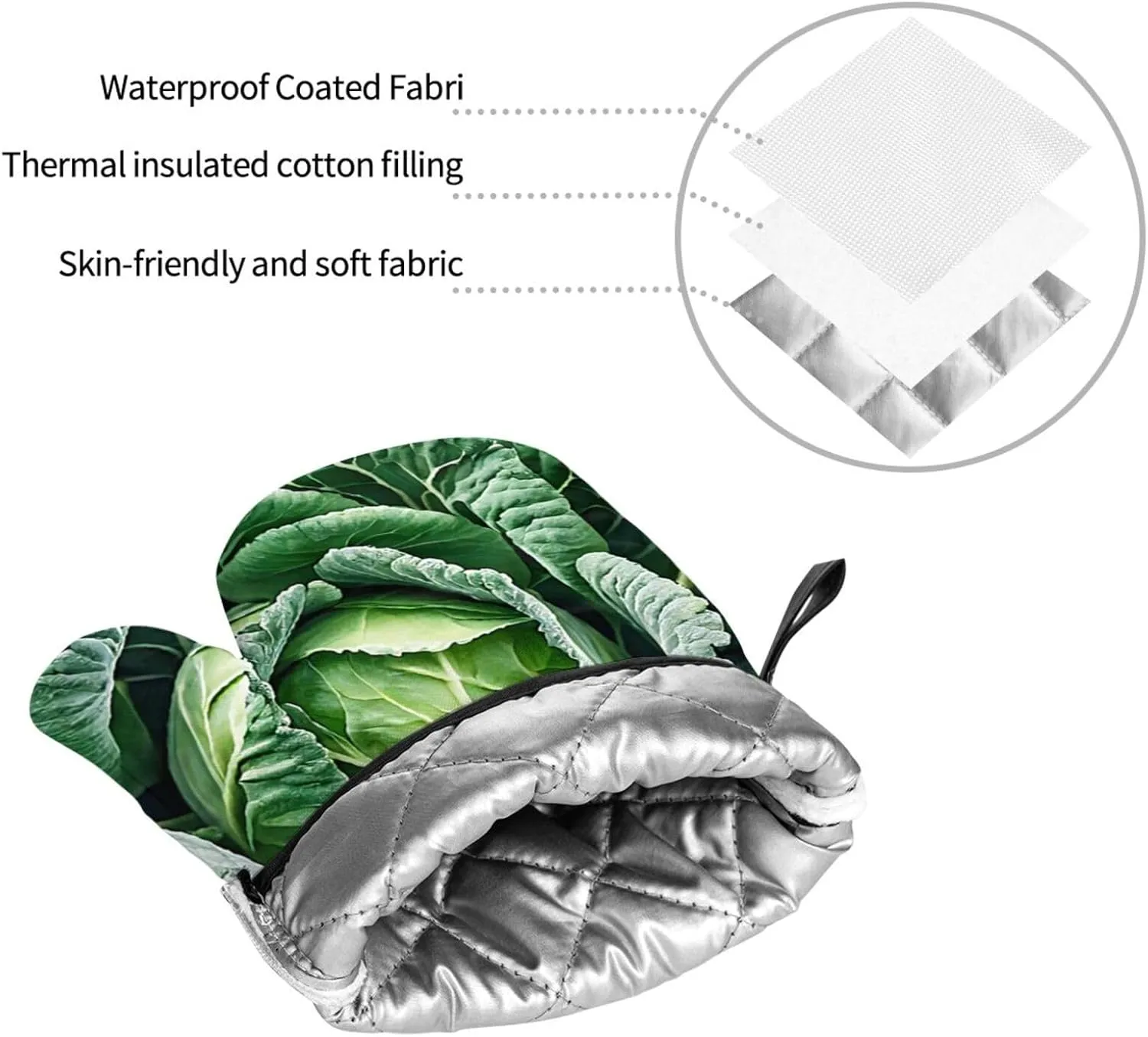 (Bright Cabbage) Oven Gloves And Pot Holders Set Of 4 Fabric Thick Waterproof Easy To Clean For Kitchen Cooking Baking Grilling Bbq Home Decor