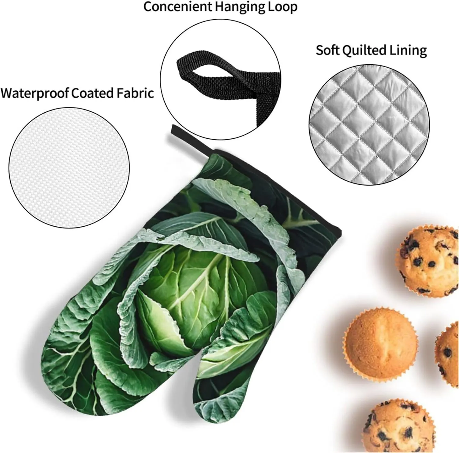 (Bright Cabbage) Oven Gloves And Pot Holders Set Of 4 Fabric Thick Waterproof Easy To Clean For Kitchen Cooking Baking Grilling Bbq Home Decor