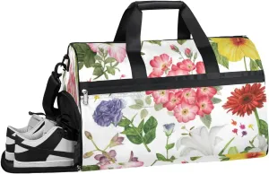 Brightly Colored Flowers Sports Gym Bag with Wet Pocket & Shoes Compartment Waterproof Workout Duffel Bag for Women and Men Weekender Overnight Duffle Bag Travel Carry-on Tote
