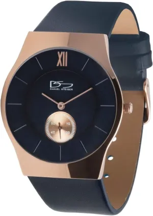 Brompton Men's Watch Quartz - Ultra Slim 7mm Case Design - Rose Gold Plated Stainless Steel - Navy Blue Dial with Seconds Sub-Dial - Blue Leather Band - 30M Water Resistant