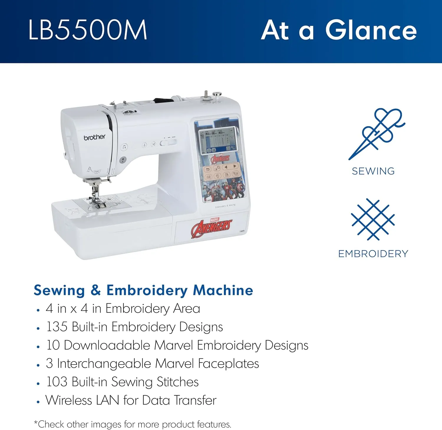 Brother LB5500M Marvel 2-in-1 Combo Sewing & Embroidery Machine, 16.5 x 7.76 x 12.1 inches, White