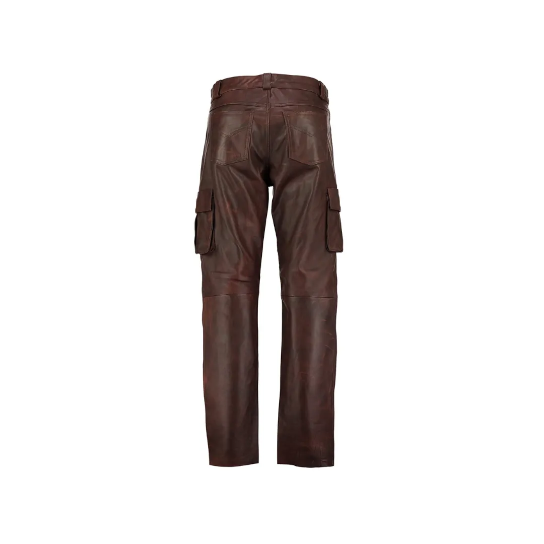 Brown Military Cargo Leather Trouser Pant
