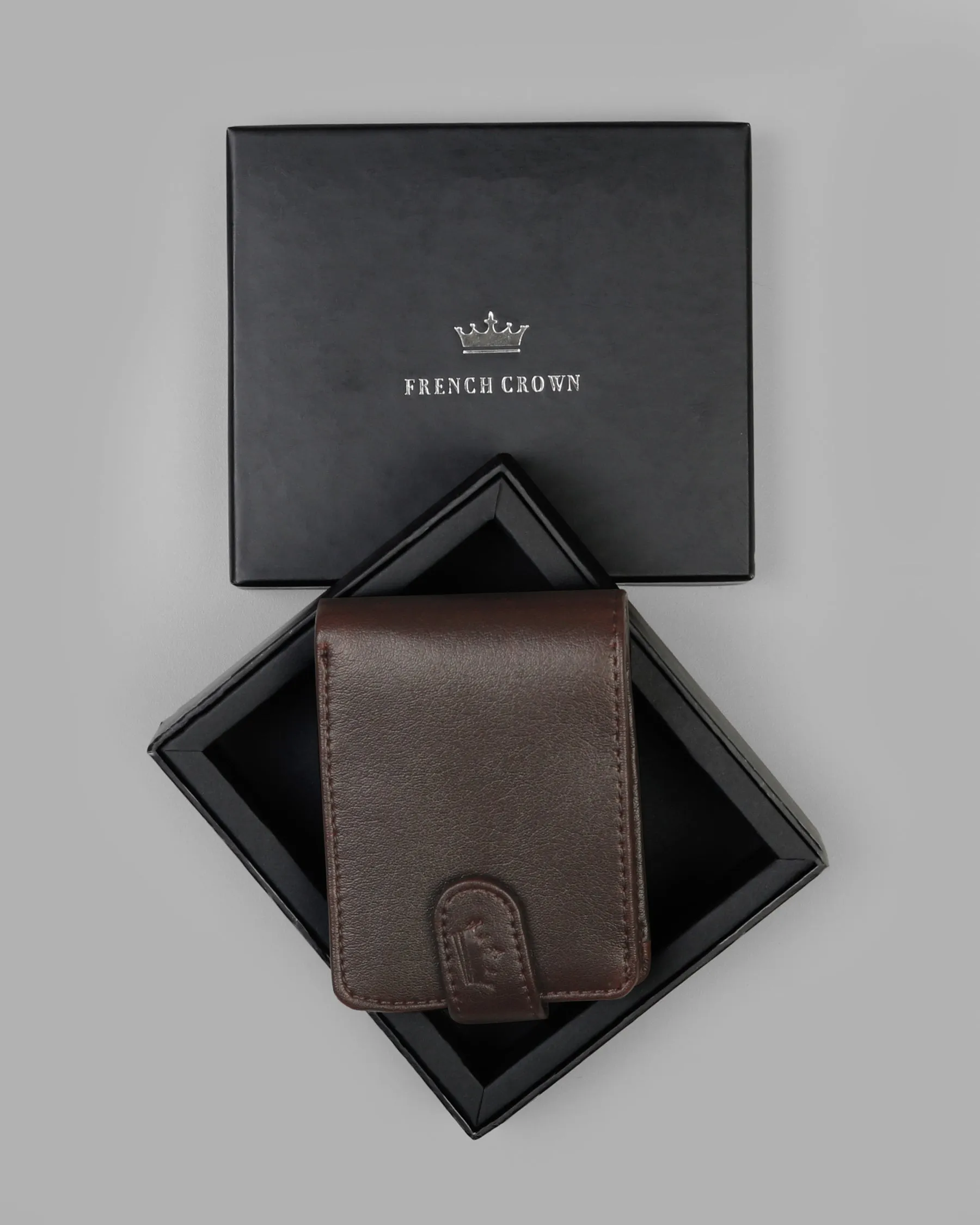 Brown Push Button Vegan Leather Handcrafted Slim and Small Wallet