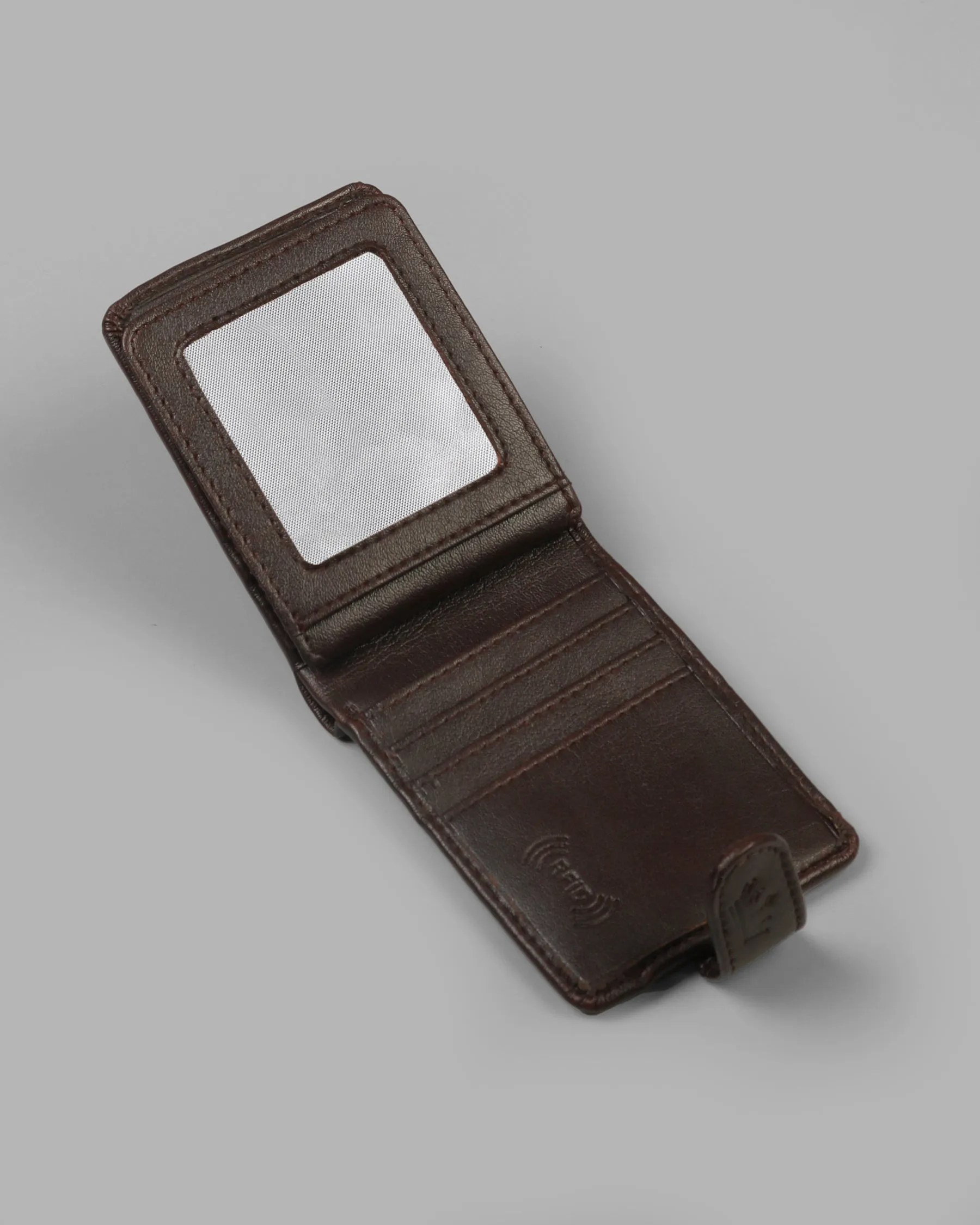 Brown Push Button Vegan Leather Handcrafted Slim and Small Wallet