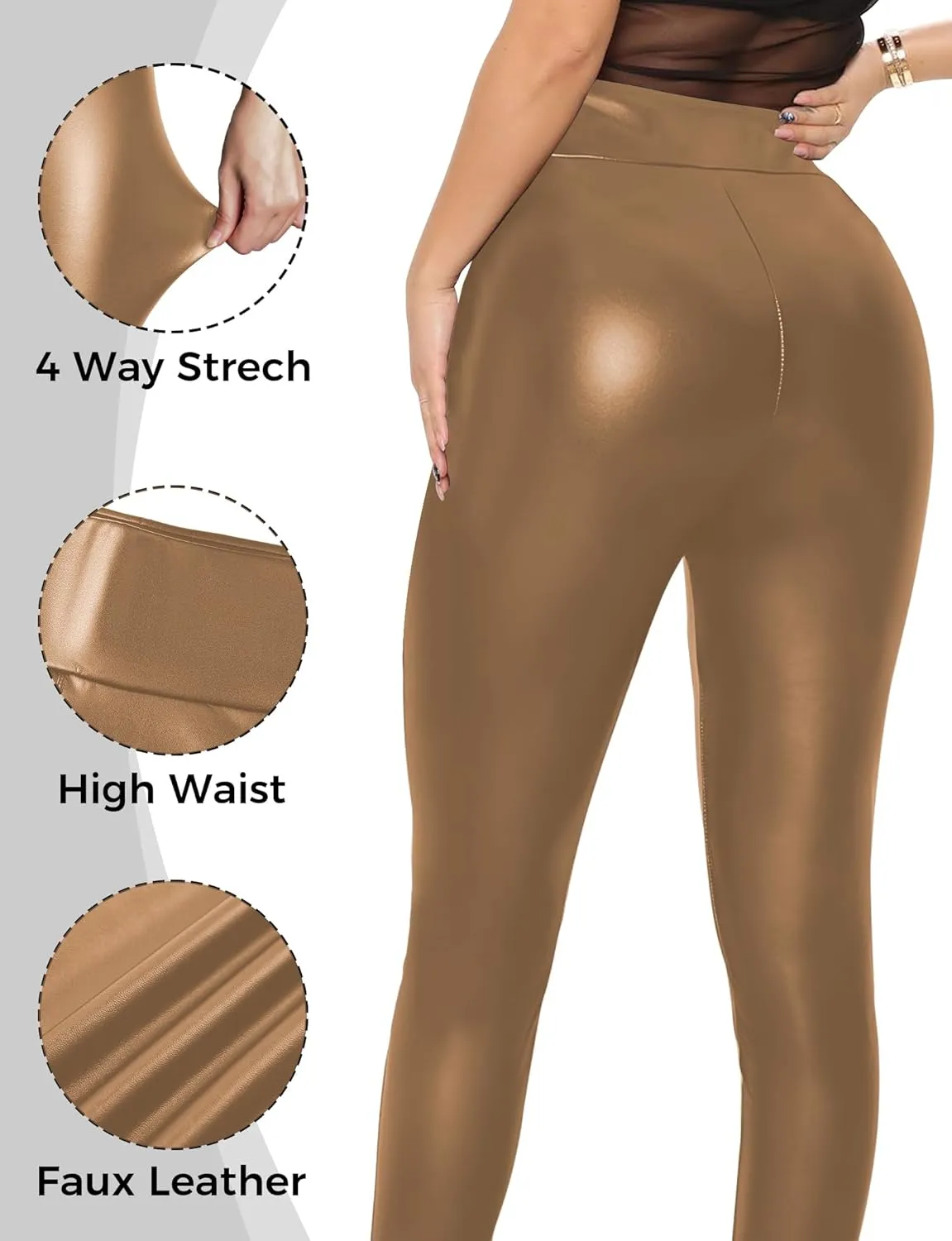 Buauty Faux Leather Leggings for Women High Waisted Leather Pants Tummy Control Stretch Pleather PU Pants