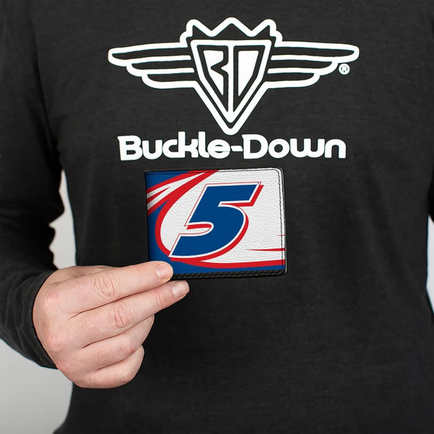 Buckle-Down Hendrick Motorsports Wallet, Bifold, Kyle Larson #5 Racing Logo White Blue Red, Vegan Leather