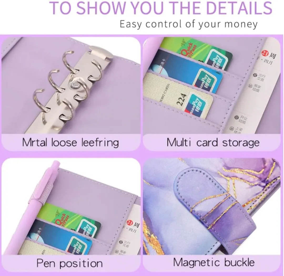 Budget Binder, Money Saving Binder with Cash Envelopes and Expense Budget Sheets for Budgeting (Purple)