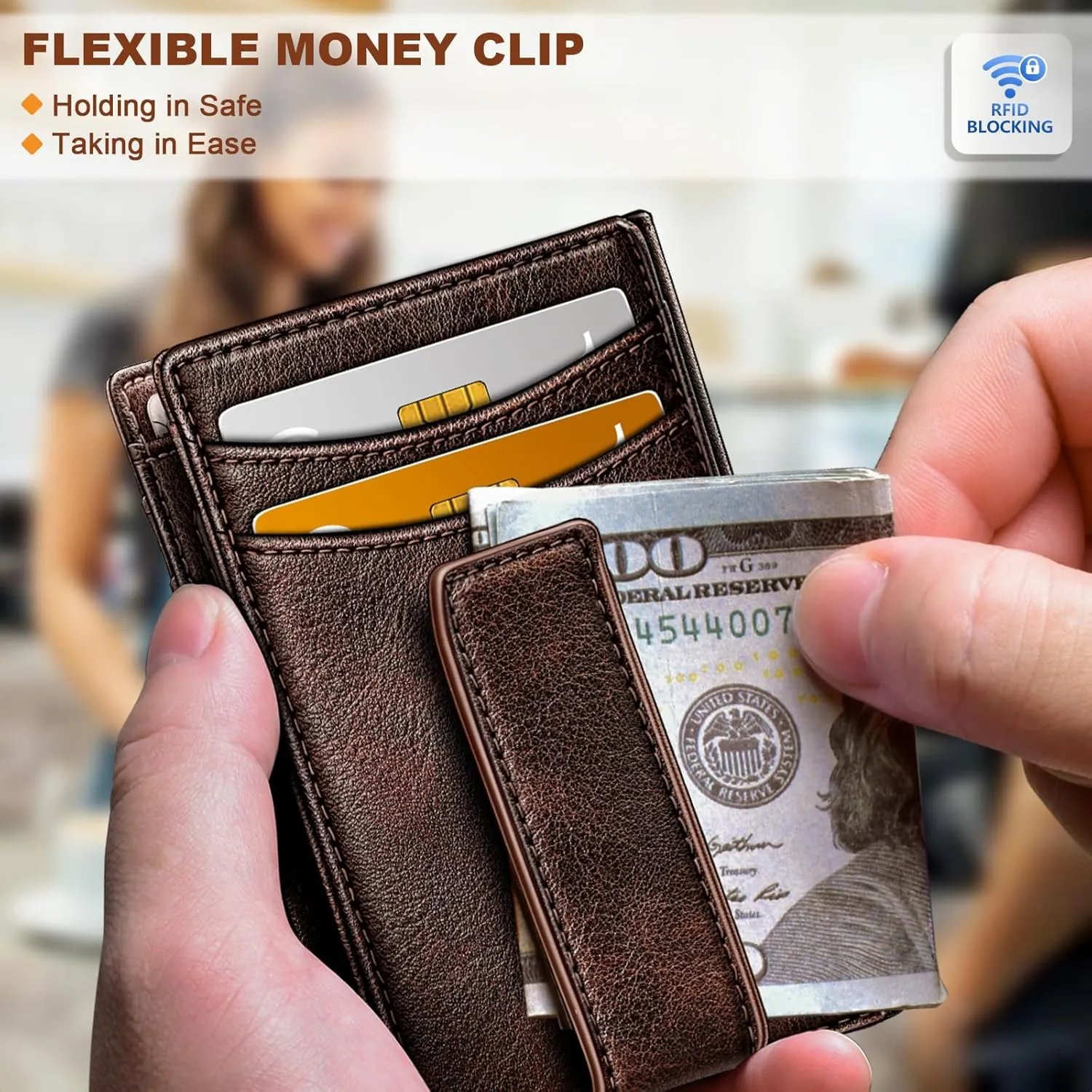 BULLIANT Magnetic Closure Slim Wallet-Genuine Leather Front Pocket Wallet for Men,RFID Blocking,Holds 12 Cards and Money Clip