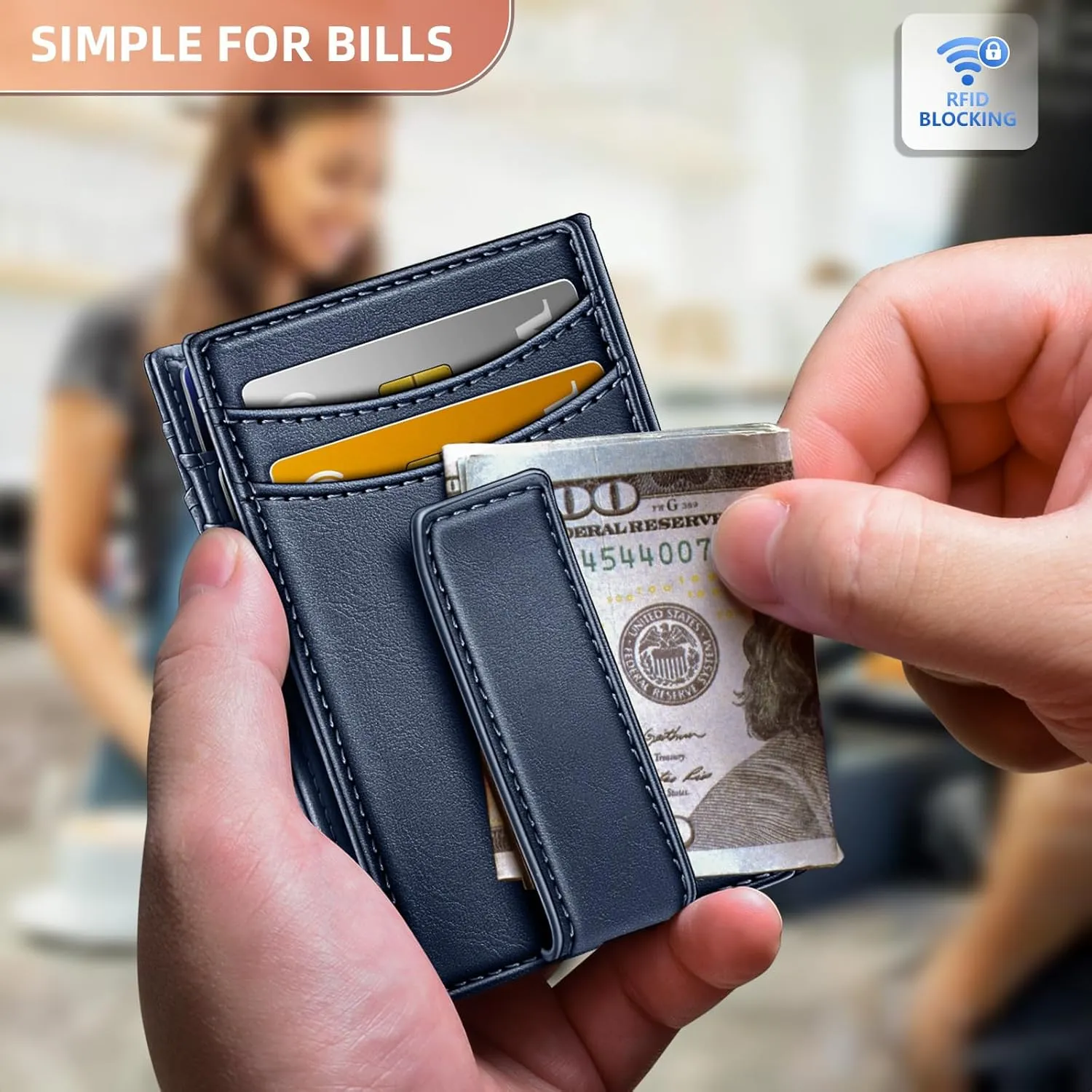 BULLIANT Magnetic Closure Slim Wallet-Genuine Leather Front Pocket Wallet for Men,RFID Blocking,Holds 12 Cards and Money Clip