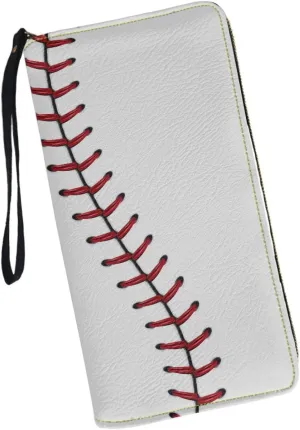 Bulopur White Baseball Print Women Girl Clutch Zip Credit Card Holder Wallet with Wristlet Long Pu Leather Purse