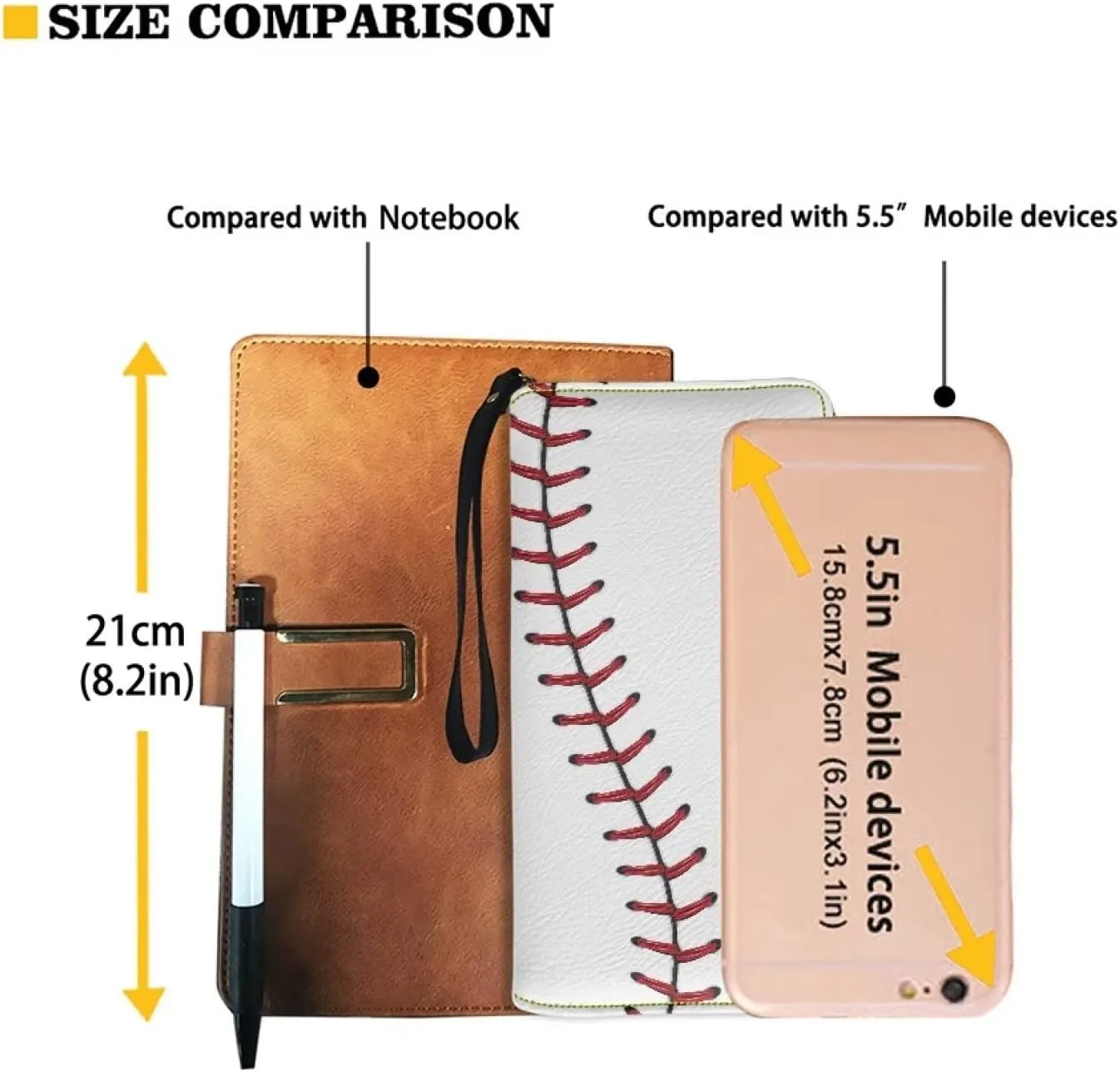 Bulopur White Baseball Print Women Girl Clutch Zip Credit Card Holder Wallet with Wristlet Long Pu Leather Purse