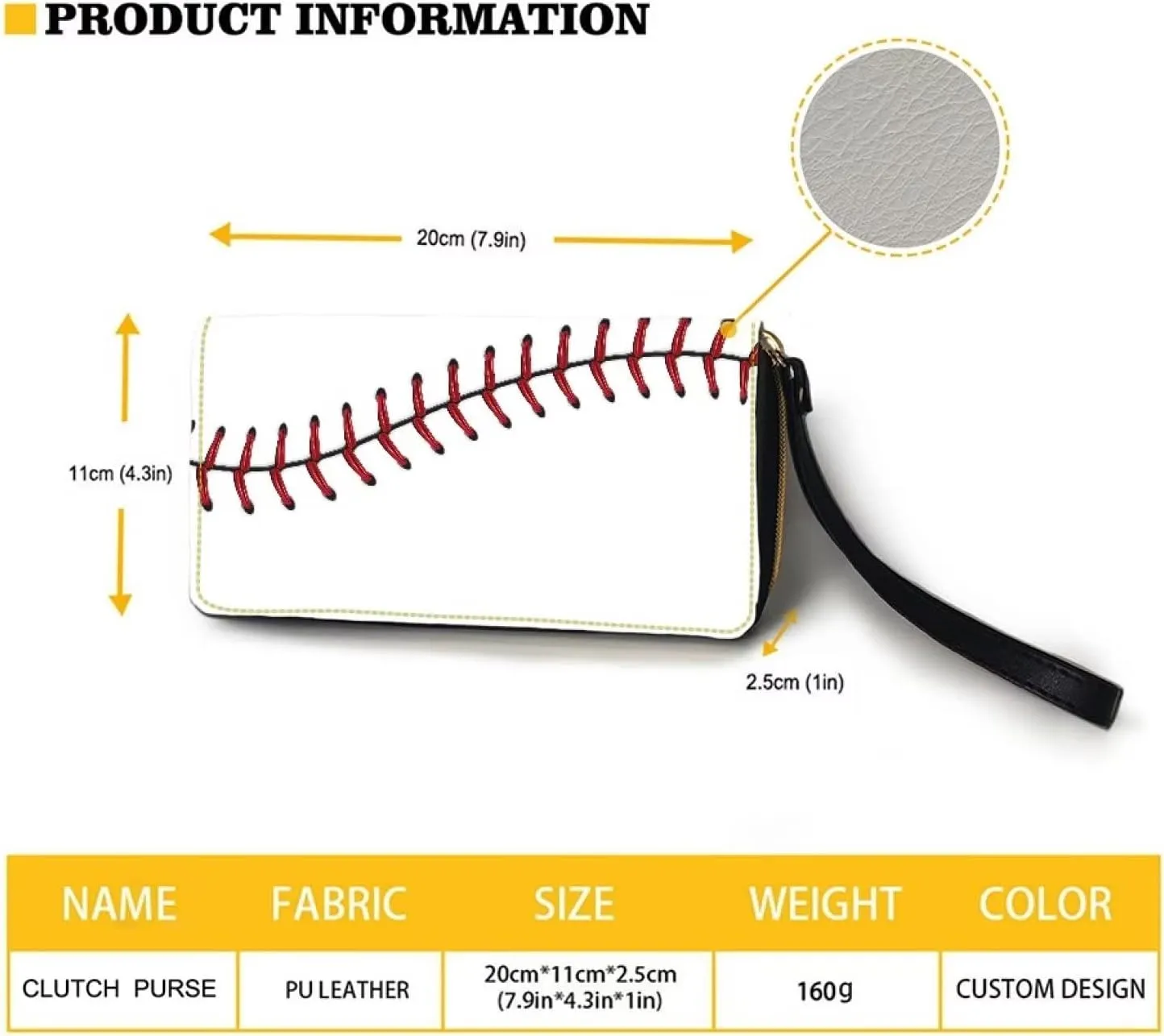 Bulopur White Baseball Print Women Girl Clutch Zip Credit Card Holder Wallet with Wristlet Long Pu Leather Purse