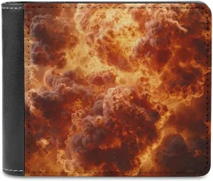 Burning Flames Explosion Fireball Men's Leather Minimalist Wallet Slim Bifold Wallet Purse With 6 Credit Card Pockets