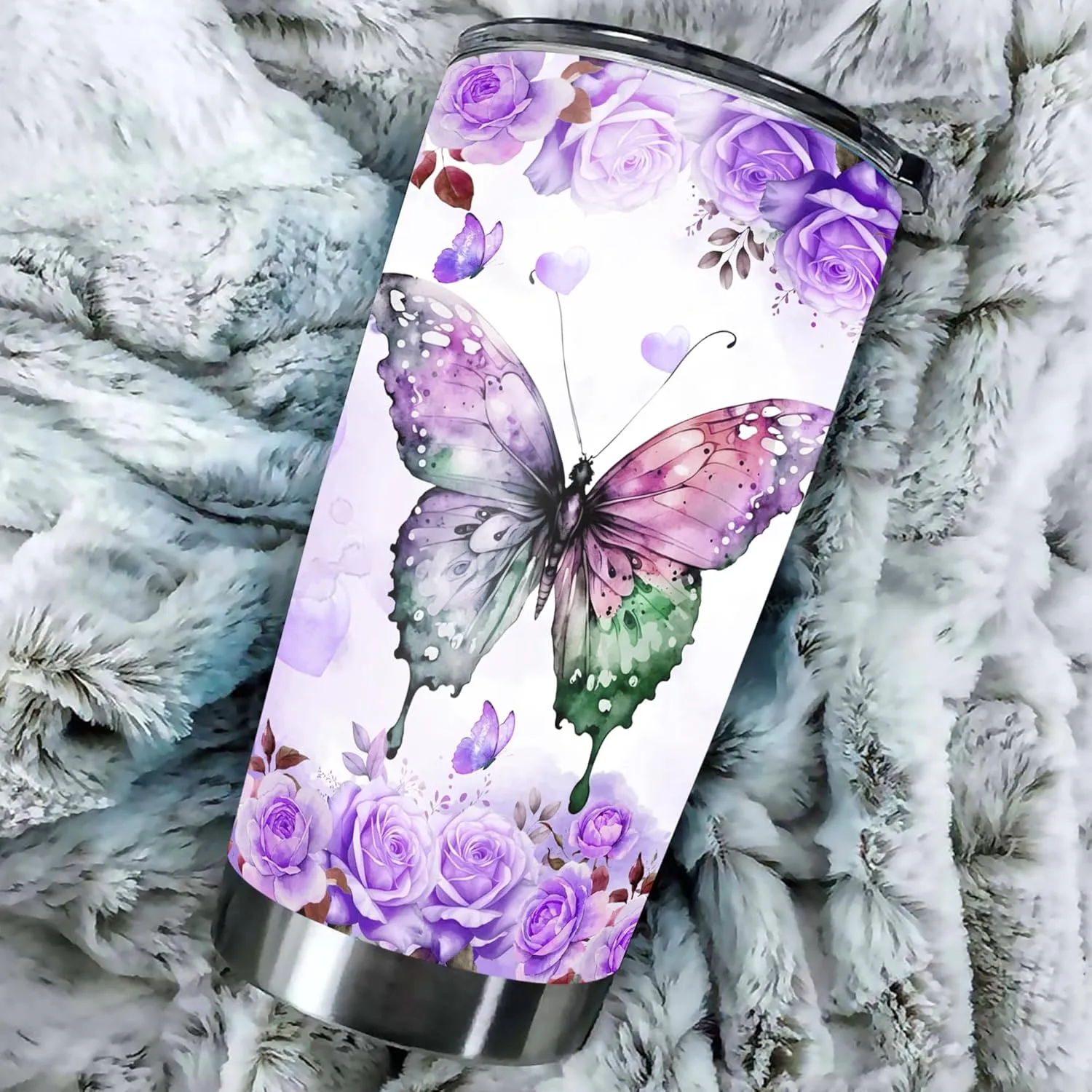Butterfly Gifts for Women Girls Personalized Tumbler Custom Name Mom Grandma Nanny Travel Mug Insulated Cup with Lid Stainless Steel 20oz 30oz Purple Gift on Birthday Mother's Day