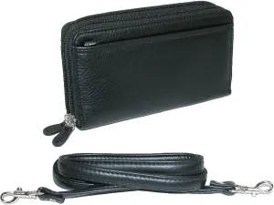 Buxton Pebbled Double Zip String Along Wallet BLACK