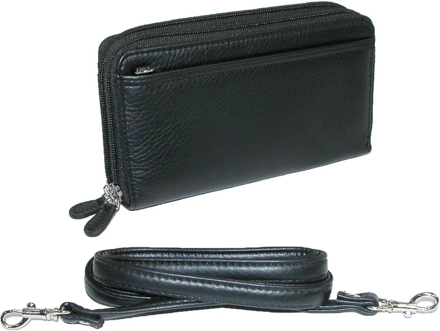 Buxton Pebbled Double Zip String Along Wallet BLACK