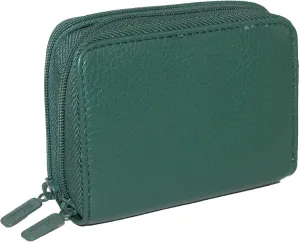 Buxton Womens Leather Mini Accordion Wizard Wallet, Credit Card Case, Coin Purse, Id Holder, (Pineneedle Green)