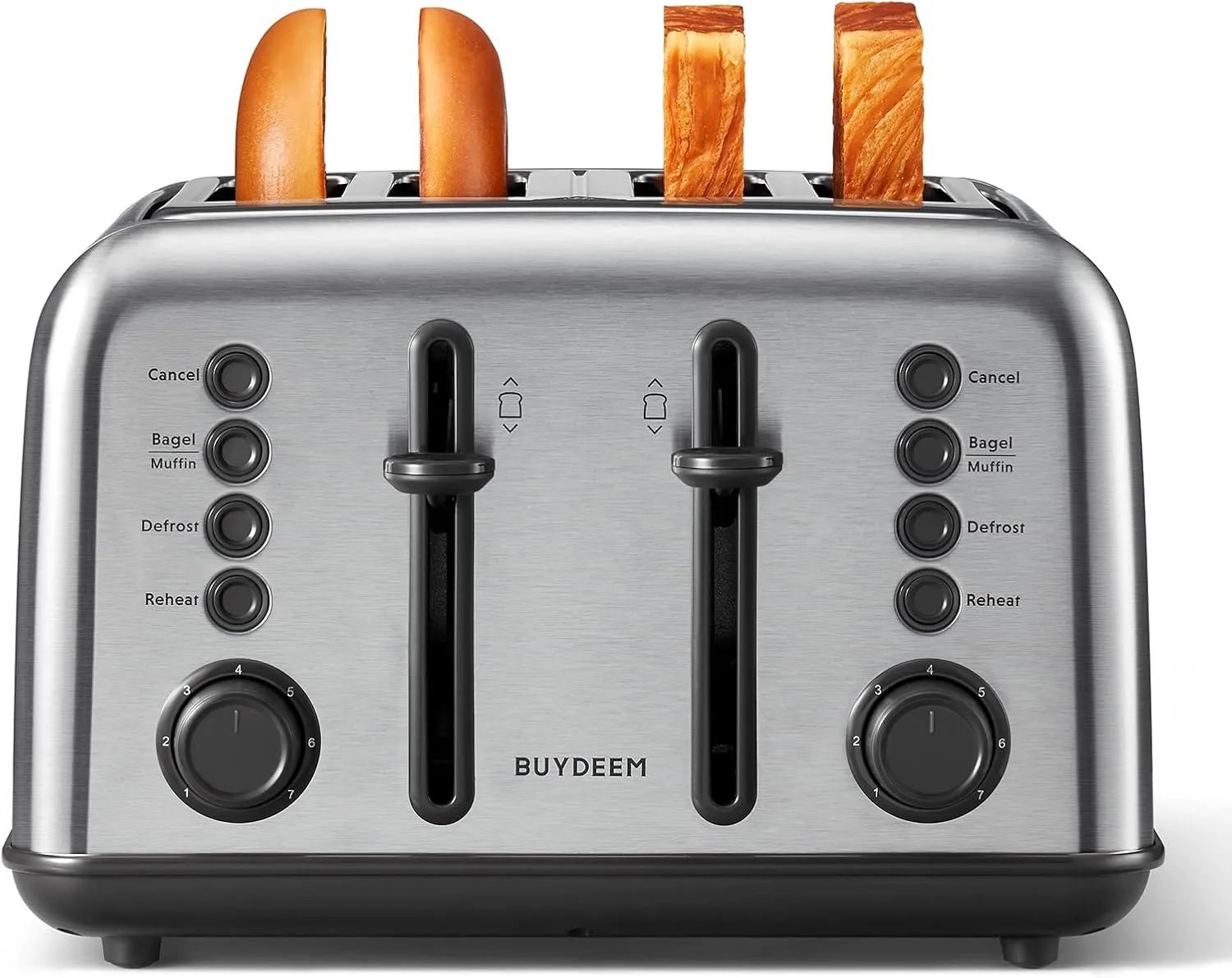 BUYDEEM DT640 4-Slice Toaster, Extra Wide Slots, Retro Stainless Steel with High Lift Lever, Bagel and Muffin Function, Removal Crumb Tray, 7-Shade Settings,Stainless Steel