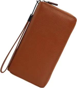 Bveyzi Women RFID Blocking Wallet Leather Zip Around Phone Clutch Large Capacity Ladies Travel Purse Wristlet