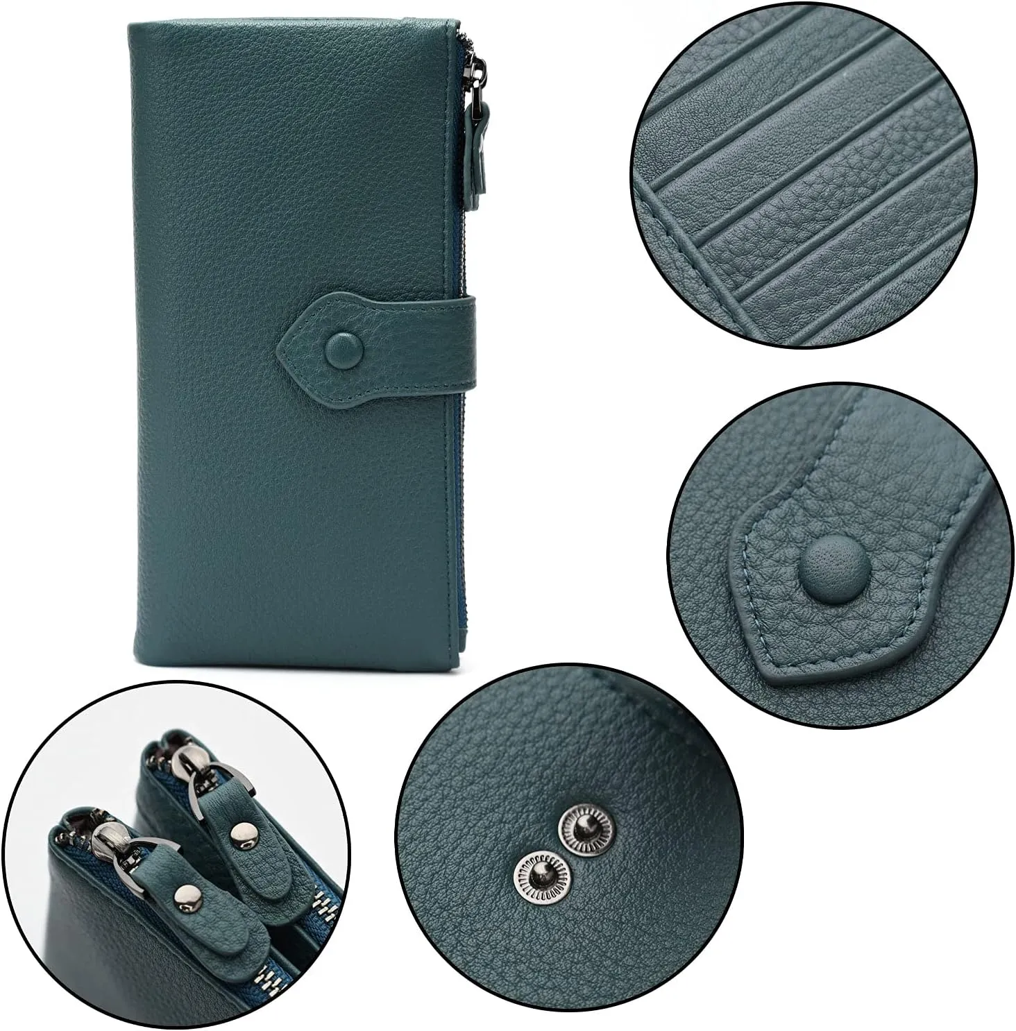 Bveyzi Women Soft Leather RFID Blocking Bifold Slim Wallets Ladies Credit Card Holder Double Zipper Pocket