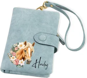 callie Personalized Horse Wallet for Women, Custom Leather Tri-Fold Purse with Horse Birth Mark & Birth Flower & Name, Gifts for Horse Lovers